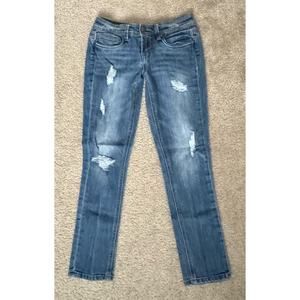 Dollhouse Charley Blue Distressed Mid-Rise Skinny Denim Jeans Juniors Size 1